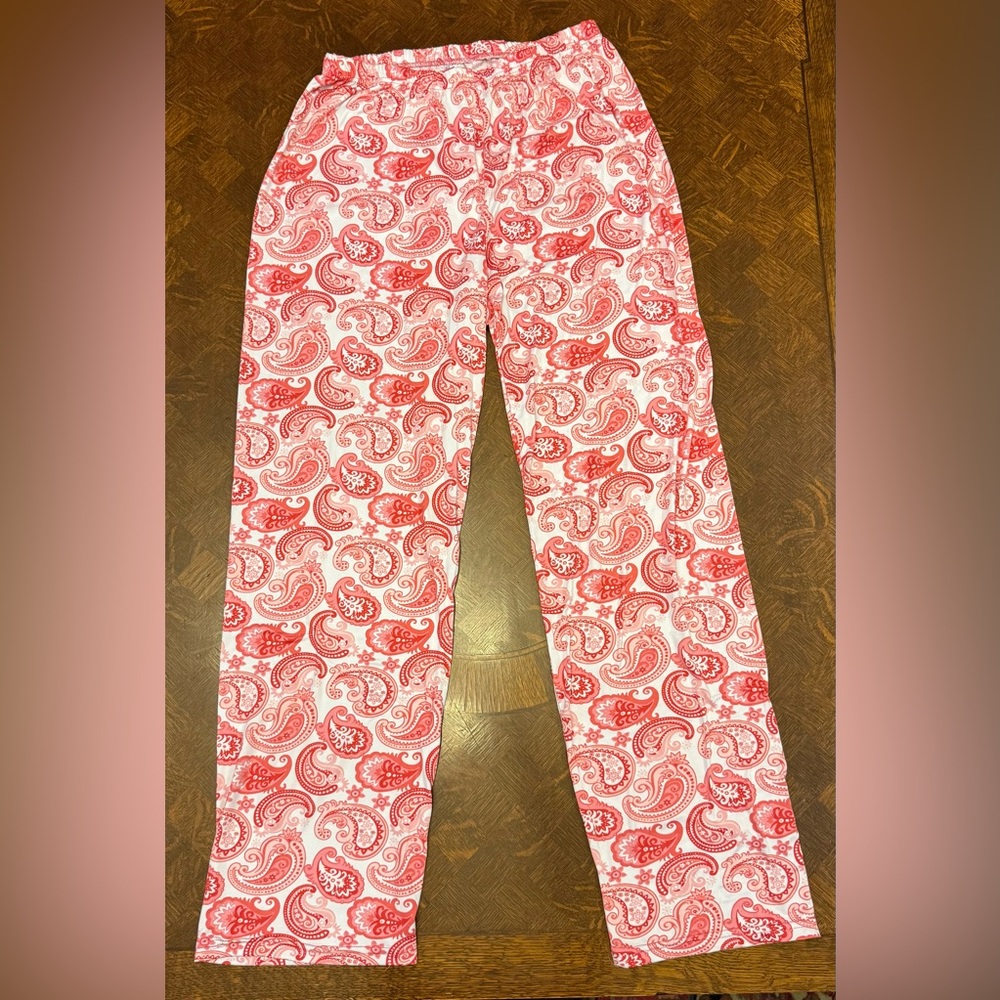 Coral Paisley Print Pajama Pants